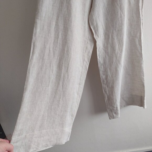 Loft Linen Wide-Leg Pants L NEW Natural Beige Comfy Pull On Lightweight Trousers - Picture 6 of 10